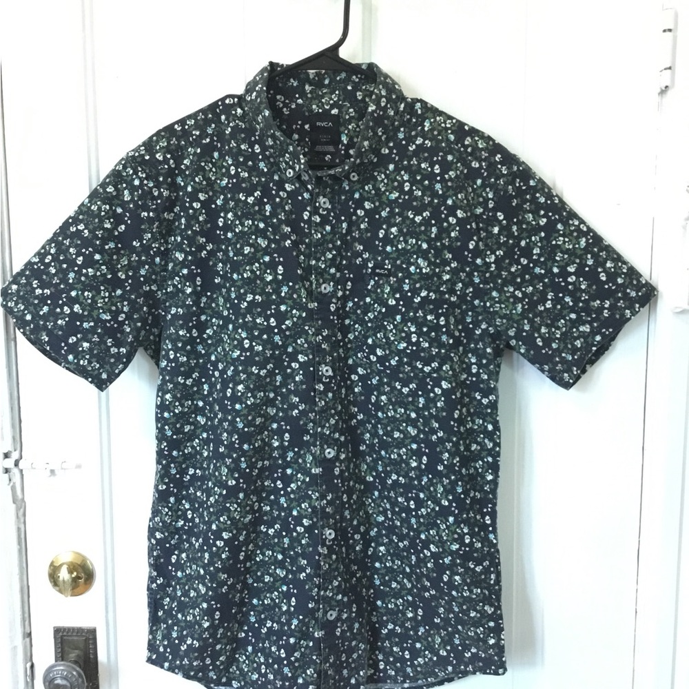RVCA Navy Short-Sleeve Floral Button-Up Shirt